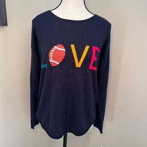 Rachel Zoe Love Football Pullover Sweater Rayon Cashmere Knit Navy Blue M Medium